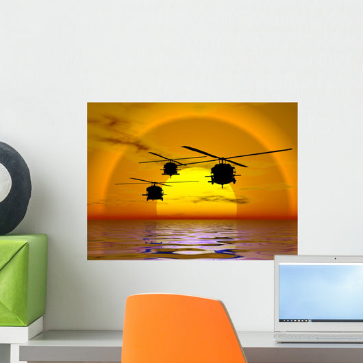 illustration of american navy,army helicopter, blackhawk Wall Mural