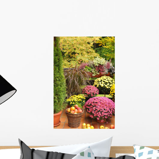 Balcony With Autumn Flowers Wall Mural