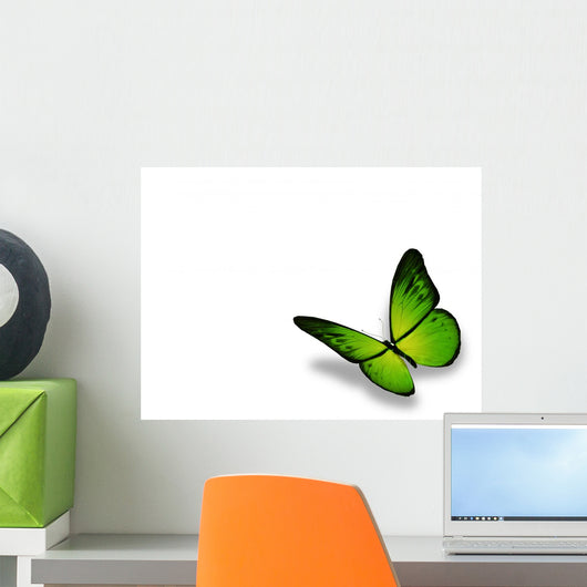 Green Butterfly White Wall Decal