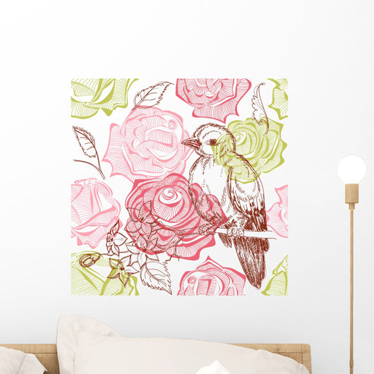 Bird And Flowers Seamless Wall Decal
