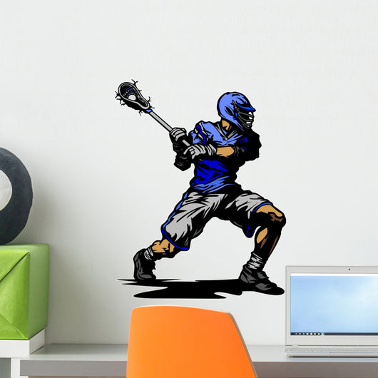 Lacrosse Player Cradling Ball Illustration Wall Decal
