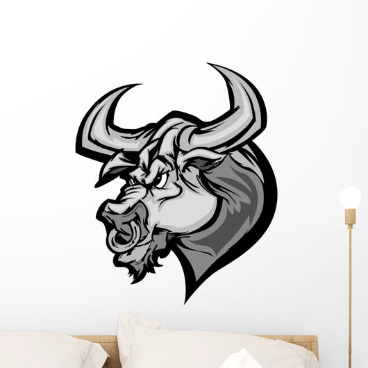Bull Longhorn Mascot Head Vector Cartoon Wall Decal