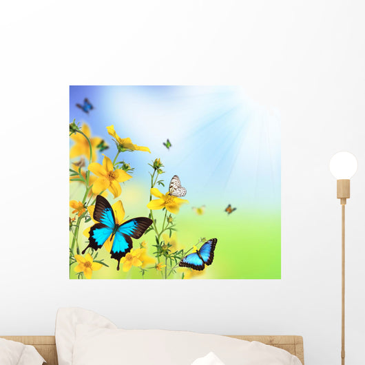 Spring Flowers with Butterflies Wall Mural