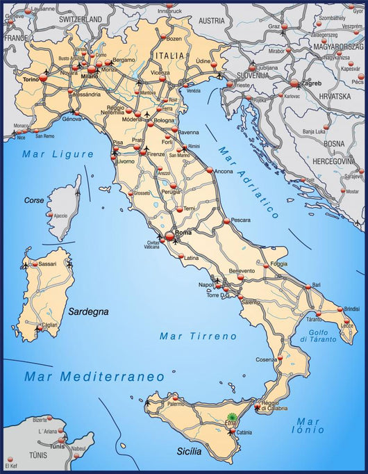 Highway Map Italy Orange