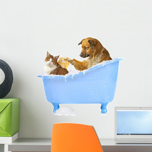 Cat Wash Dog and Cat in Bath Wall Decal