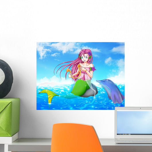 Illustration Mermaid with Dolphin