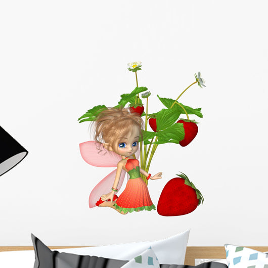 Cute Toon Strawberry Fairy Wall Decal
