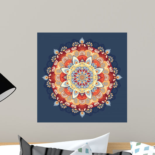 Round lace pattern. blue, red, yellow Wall Mural
