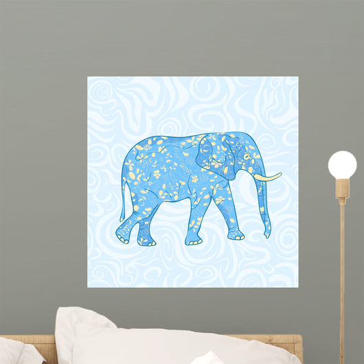 Blue Cartoon Elephant Wall Mural