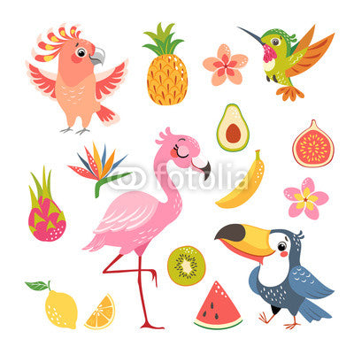 Set Cute Cartoon Tropical Wall Decal