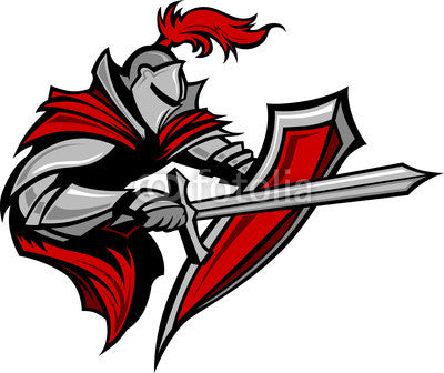 Knight Warrior Mascot Stabbing with Sword and Shield Vector Imag Wall Decal