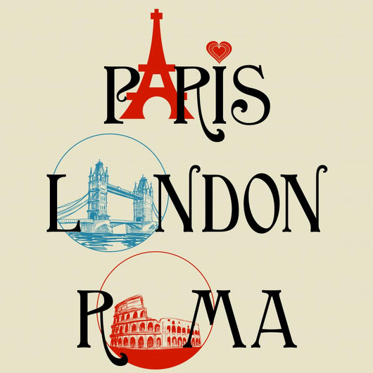 Paris, London, Roma lettering Wall Mural