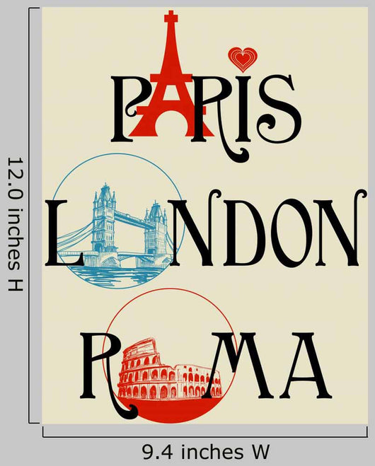 Paris, London, Roma lettering Wall Mural
