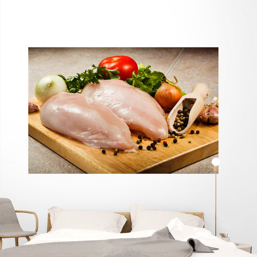 Raw Chicken Breasts Cutting