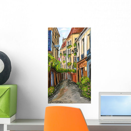 Paris Street Illustration Wall Mural