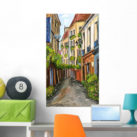 Paris Street Illustration Wall Mural