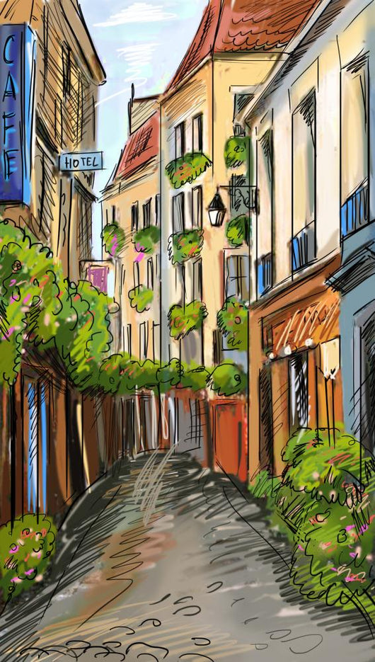 Paris Street Illustration Wall Mural