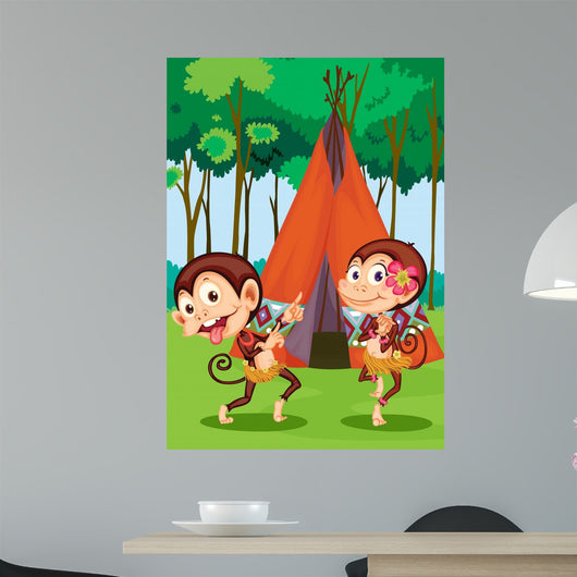 Monkeys Camping Wall Mural