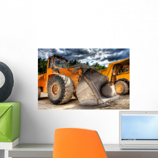 Bulldozer at construction yard Wall Mural