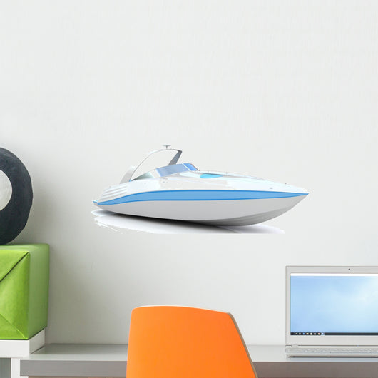 3D White Speedboat White Wall Decal