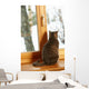 Cat Sitting On Window Ledge Looking At Snowy View Wall Mural