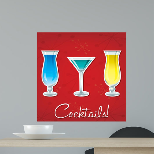 Bright Retro Cocktail Card Wall Mural