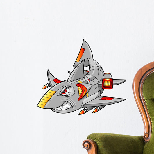 Metal Armed Robot Cyborg Shark Vector Illustration Wall Decal
