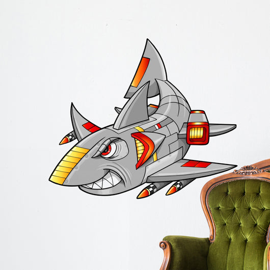 Metal Armed Robot Cyborg Shark Vector Illustration Wall Decal