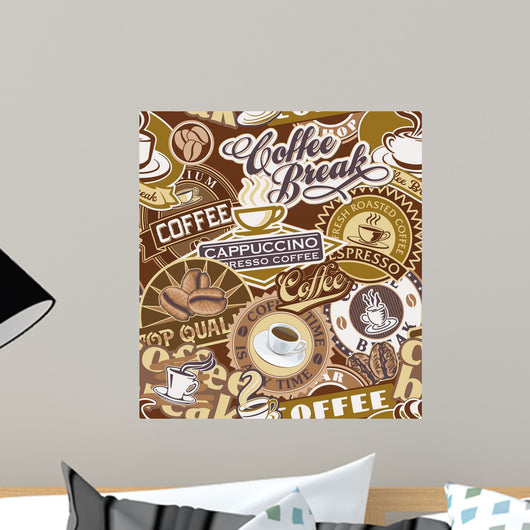 Coffee Labels Seamless Pattern Wall Decal