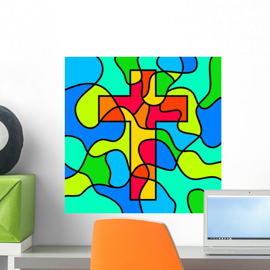 Stained Glass Cross Wall Mural