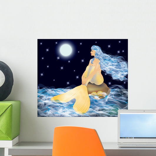 Beautiful Golden Mermaid and Wall Mural