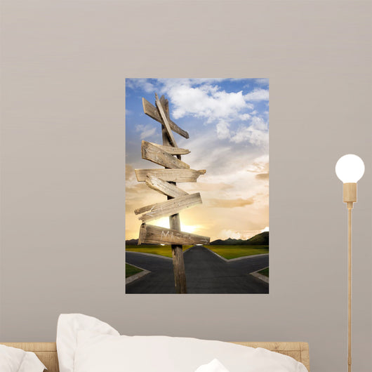 Crossroads with Confusing Directional Wall Mural