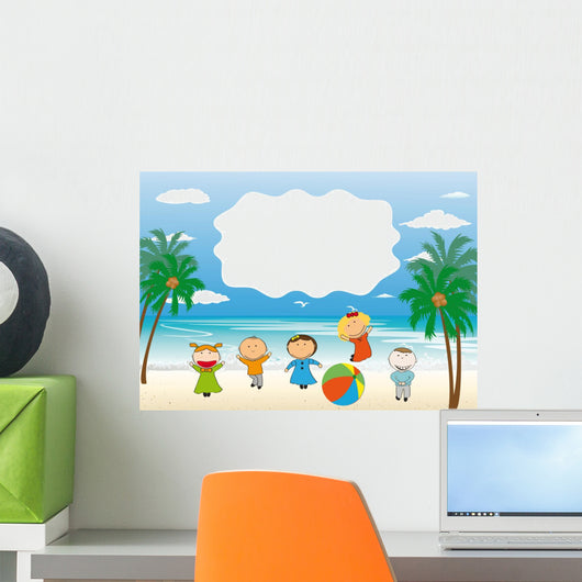 Happy Cartoon Kids at the Beach Wall Decal