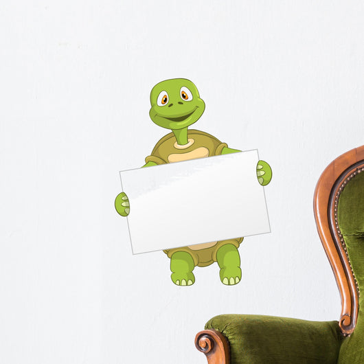 Funny Cartoon Turtle Holding Sign Wall Decal