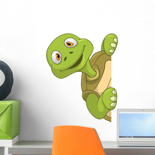 Funny Cartoon Turtle Peaking Around Corner Wall Decal