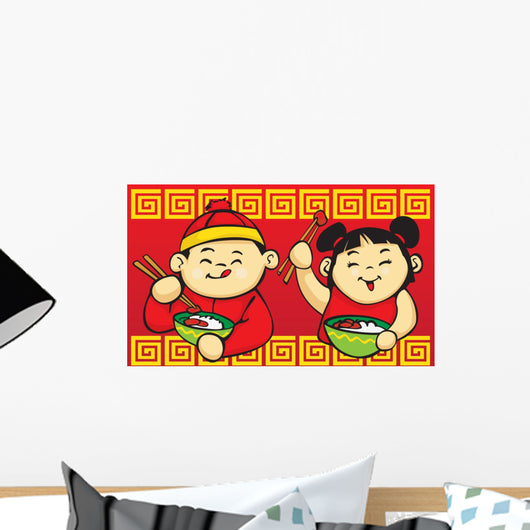 Chinese Kids Eating Wall Decal