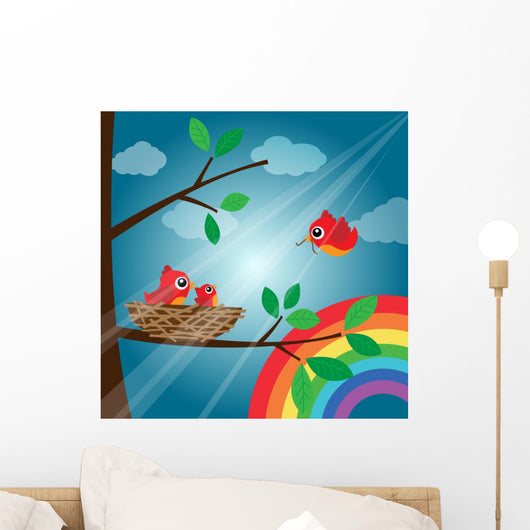 Family Bird Feeding Wall Decal