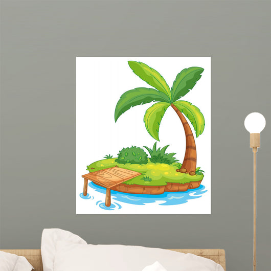 Small Cartoon Island with Dock Wall Decal