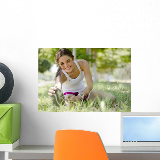 Cute Girl Stretching Ground Wall Decal