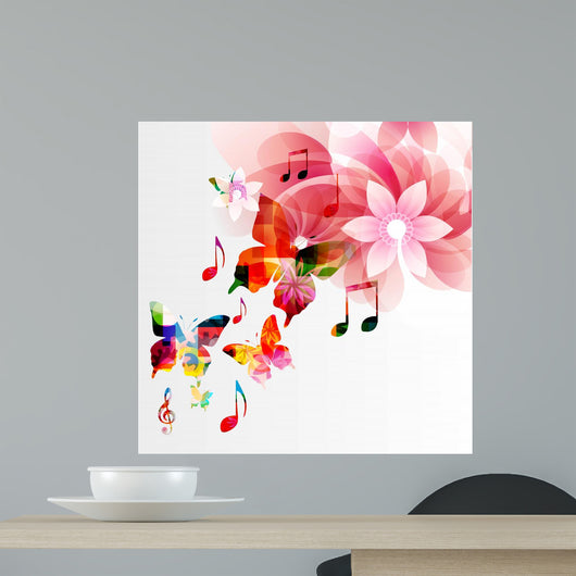 Abstract Music, Flowers, and Butterflies Vector Wall Decal