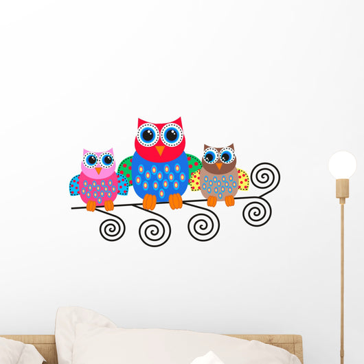 Colorful Family of Cartoon Owls Wall Decal