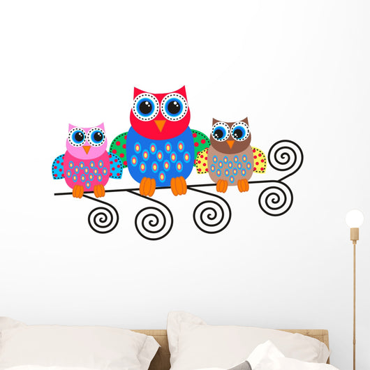 Colorful Family of Cartoon Owls Wall Decal