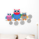 Colorful Family of Cartoon Owls Wall Decal