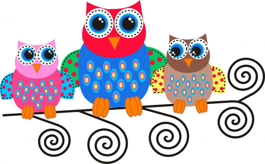 Colorful Family of Cartoon Owls Wall Decal