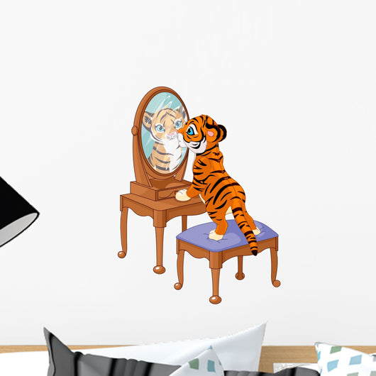 Tiger Cub Looking Mirror Wall Decal