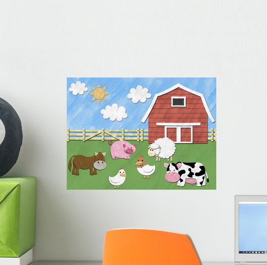 Farm Animals and Barn Cut-Out Illustration - Horizontal Wall Decal