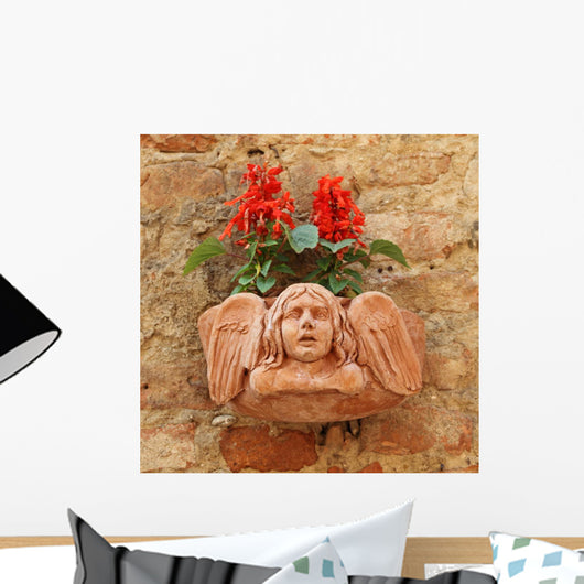 Terracotta Flowerpot with Angelic Wall Decal