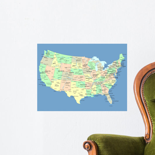 USA Map with Names Wall Decal