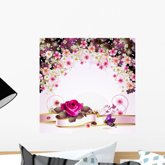Flowers with Bottom Banner Wall Decal