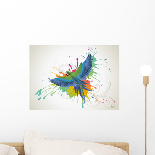 Parrot and Paint Splatter Illustration Wall Decal
